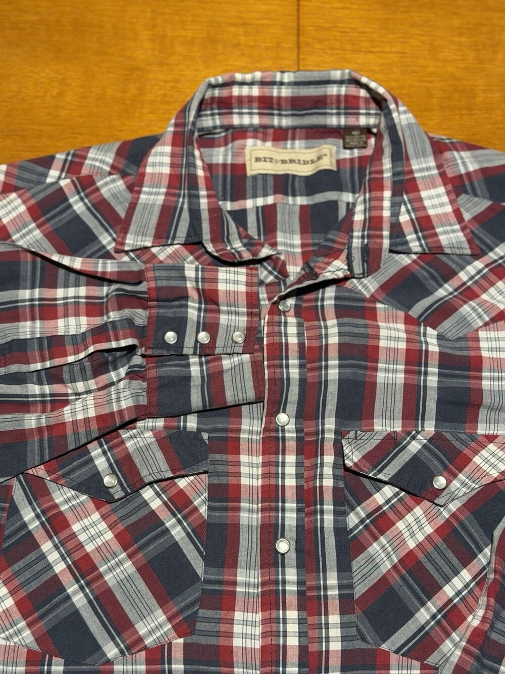 Bit & Bridle Western Shirt Pearl Snap Long Sleeve Plaid Men's Size XLT Cowboy